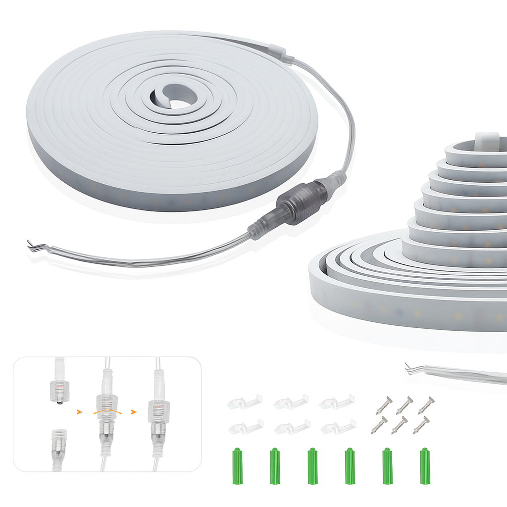 16.4ft/5M DC12V 5*13mm LED Waterproof Flexible Silicone Neon LED Strip with 300LED SMD3528 LED Light