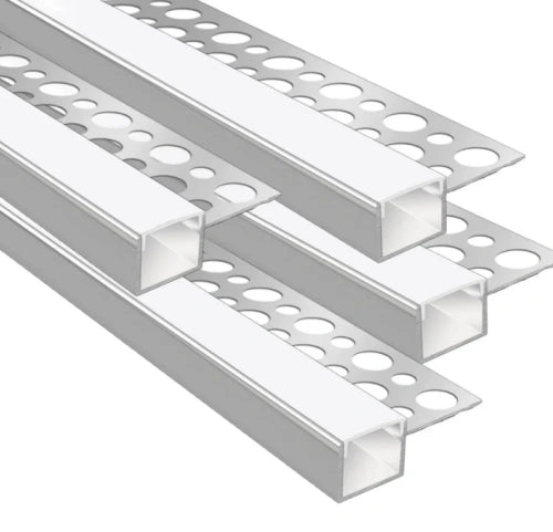 One-Sided Plaster-in Drywall LED Aluminum Channels– Fit for 1 to 13mm LED Strip | Silver | Milky White Cover | 1 / 2 / 3 Meter | Silver | Milky White Cover | 50 / 100 -Pack