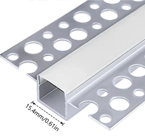 Double-Sided Plaster-in Drywall LED Aluminum Channels– Fit for 1 to 13mm LED Strip | Silver | Milky White Cover | 1 / 2 / 3 Meter | Silver | Milky White Cover | 50 / 100 -Pack