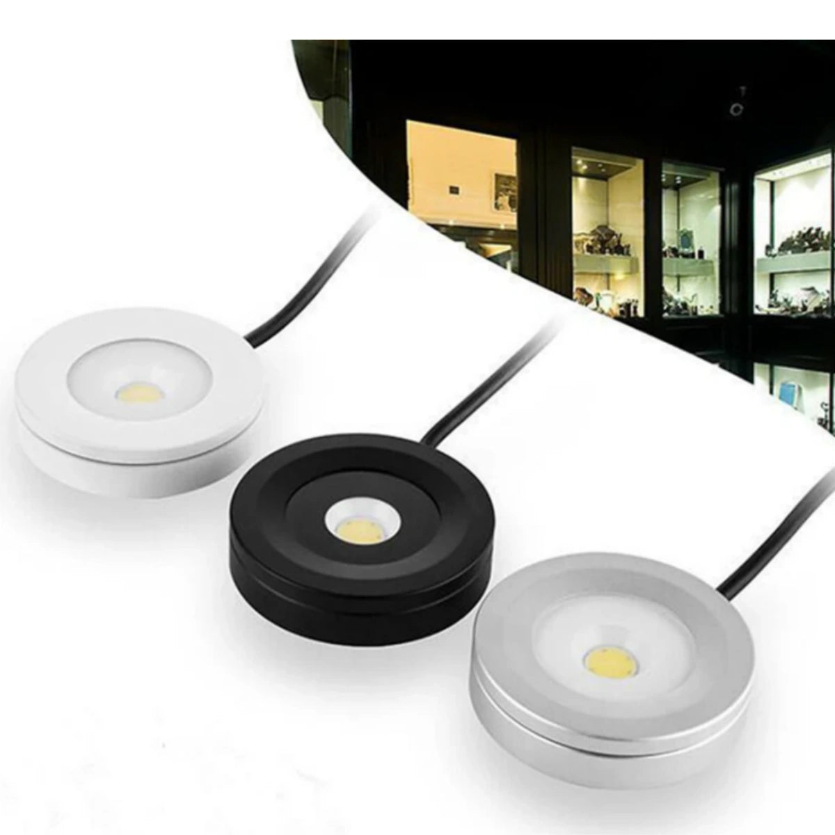 2 Pack Waterproof LED Puck Lights – 3W | Warm / Daylight White | White / Silver / Black | Hardwired | Dimmable with Compatible Dimmer | AC 110V / 220V | Adhesive Mount