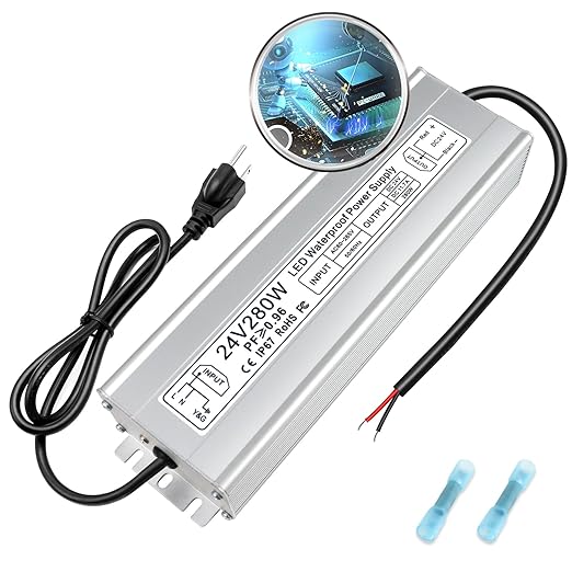 24V Waterproof LED Power Supply 30W–300W, 90–265V Input, Single/Dual Wire Output, Aluminum Housing, Outdoor LED Driver, CE/RoHS/FCC — US/UK/EU Plug & Wire Leads Options