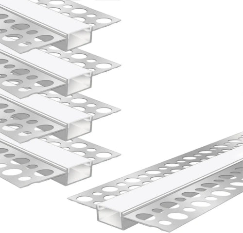 Double-Sided Plaster-in Drywall LED Aluminum Channels– Fit for 1 to 16mm LED Strip | Milky White Cover | 1 / 2 / 3 Meter | Silver | Milky White Cover | 50 / 100 -Pack