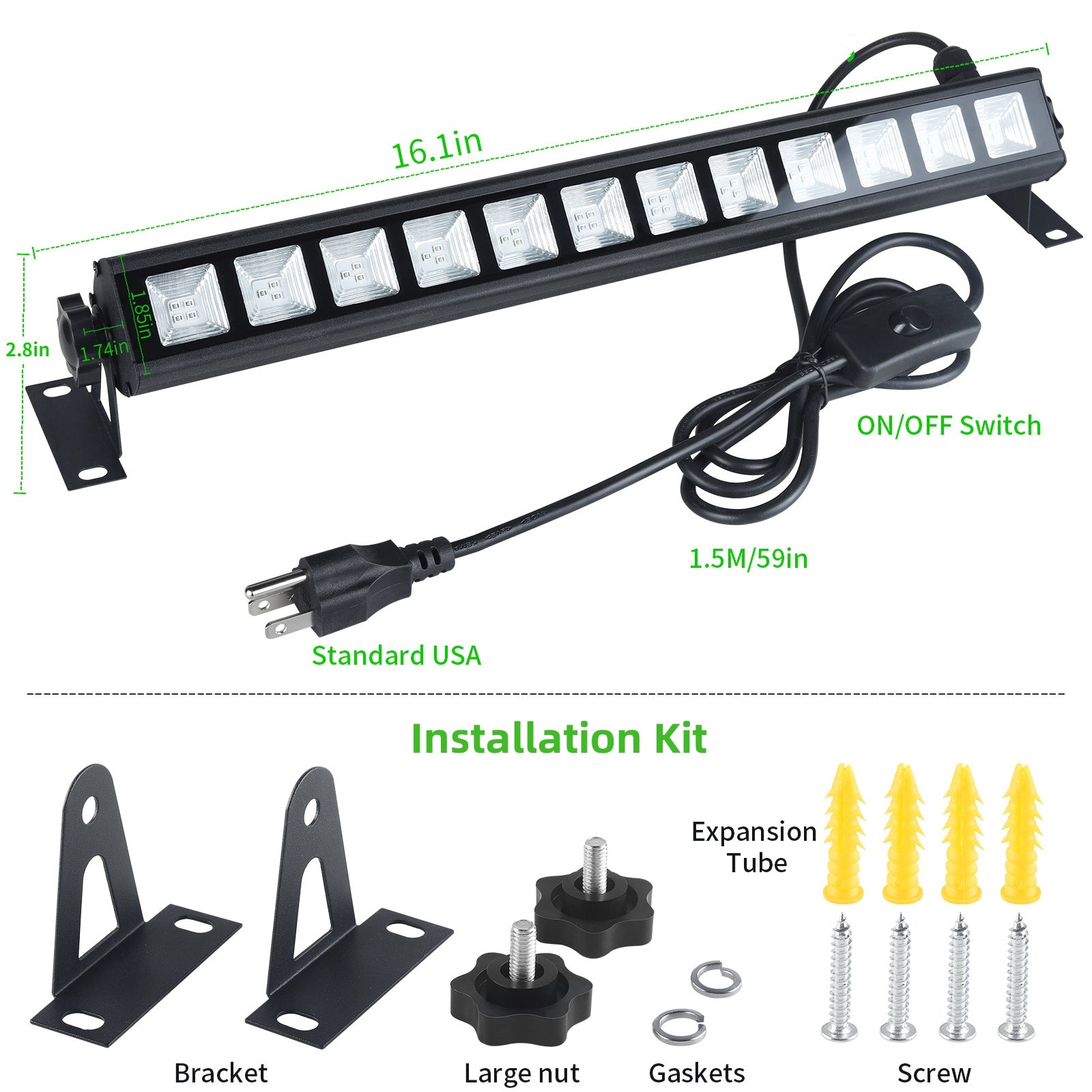 36W 395-400nm LED Black Light Bar, Black Lights for Glow Party, Black light with Plug &Switch, Glow Light for Halloween, Fluorescent Body Paint, Stage Lighting