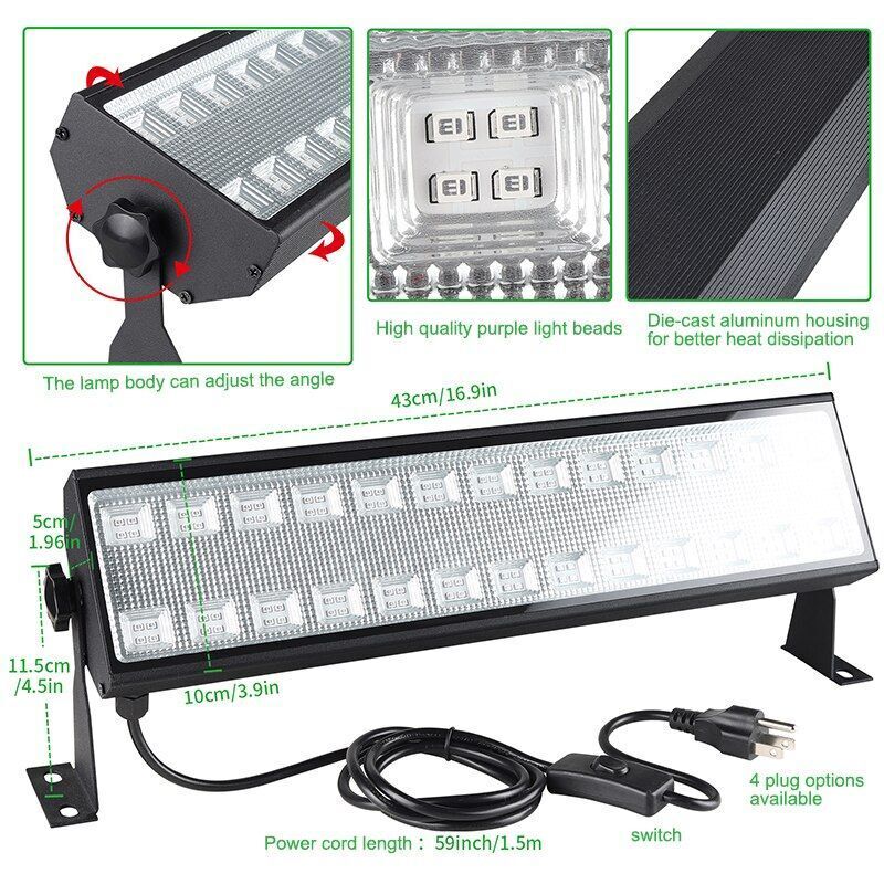 100W  395-400nm LED UV Black Light Bar, Black Lights for Glow Party, Black light with Plug &Switch, Glow Light for Halloween, Fluorescent Body Paint, Stage Lighting
