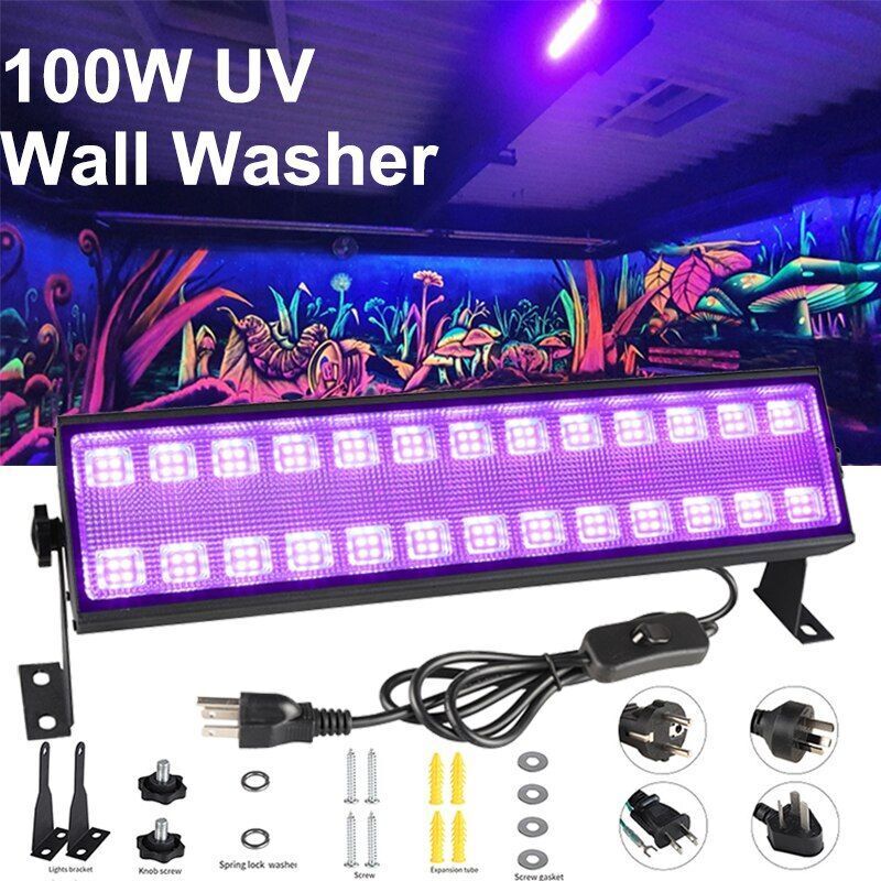 100W  395-400nm LED UV Black Light Bar, Black Lights for Glow Party, Black light with Plug &Switch, Glow Light for Halloween, Fluorescent Body Paint, Stage Lighting