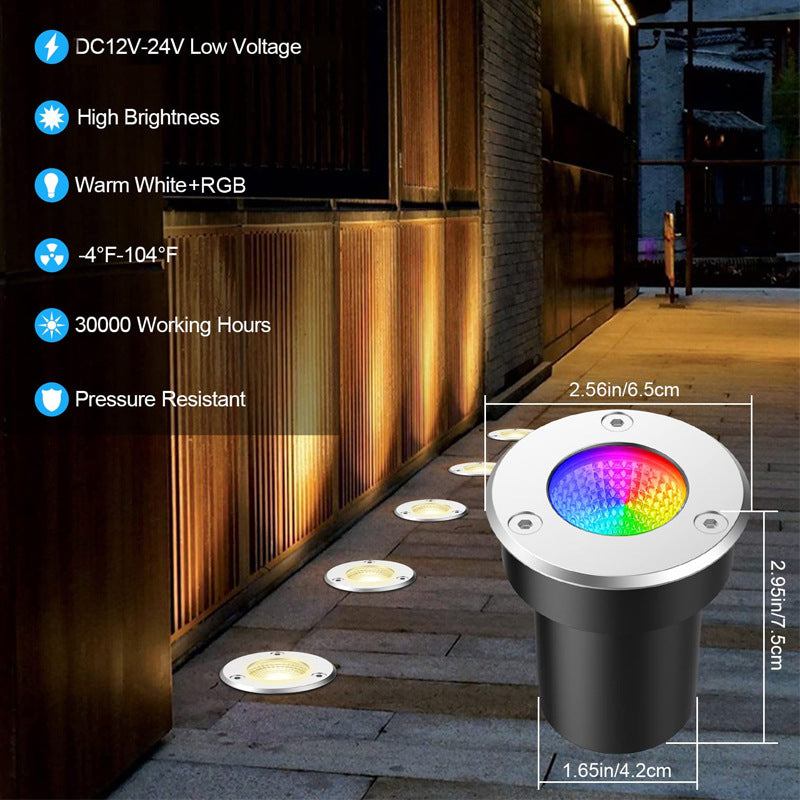 3Watt Low Voltage RGBWW (RGB and 3000K Warm White) LED Well Lights Landscape Lighting IP65 Waterproof Outdoor 12V-24V Ground Lights for Garden Yard Driveway(8Pack)