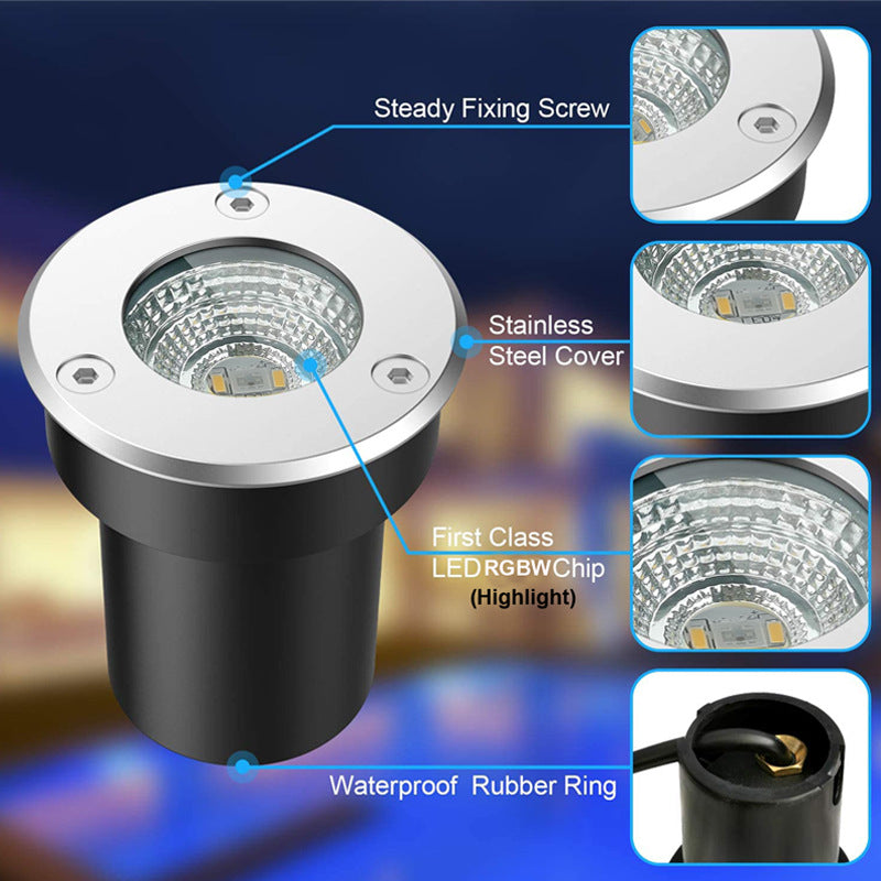 3Watt Low Voltage RGBWW (RGB and 3000K Warm White) LED Well Lights Landscape Lighting IP65 Waterproof Outdoor 12V-24V Ground Lights for Garden Yard Driveway(8Pack)
