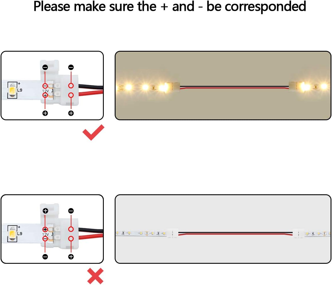LED Strip Connectors – 10mm 2Pin Solderless Clips | Strip to Wire / Strip to Strip / DC Adapter / L / T – 10-Pack | Local Stock US/UK