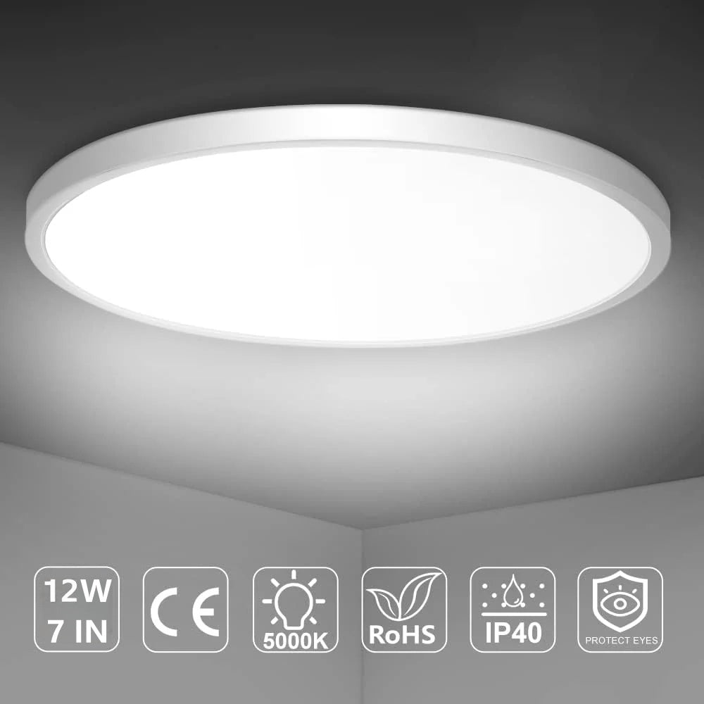 7 Inch Round LED Ceiling Light – 12W – White – 3000K / 4500K / 5000K / 6500K – Flush Mount Ceiling Light – Local Stock (US/UK/DE)
