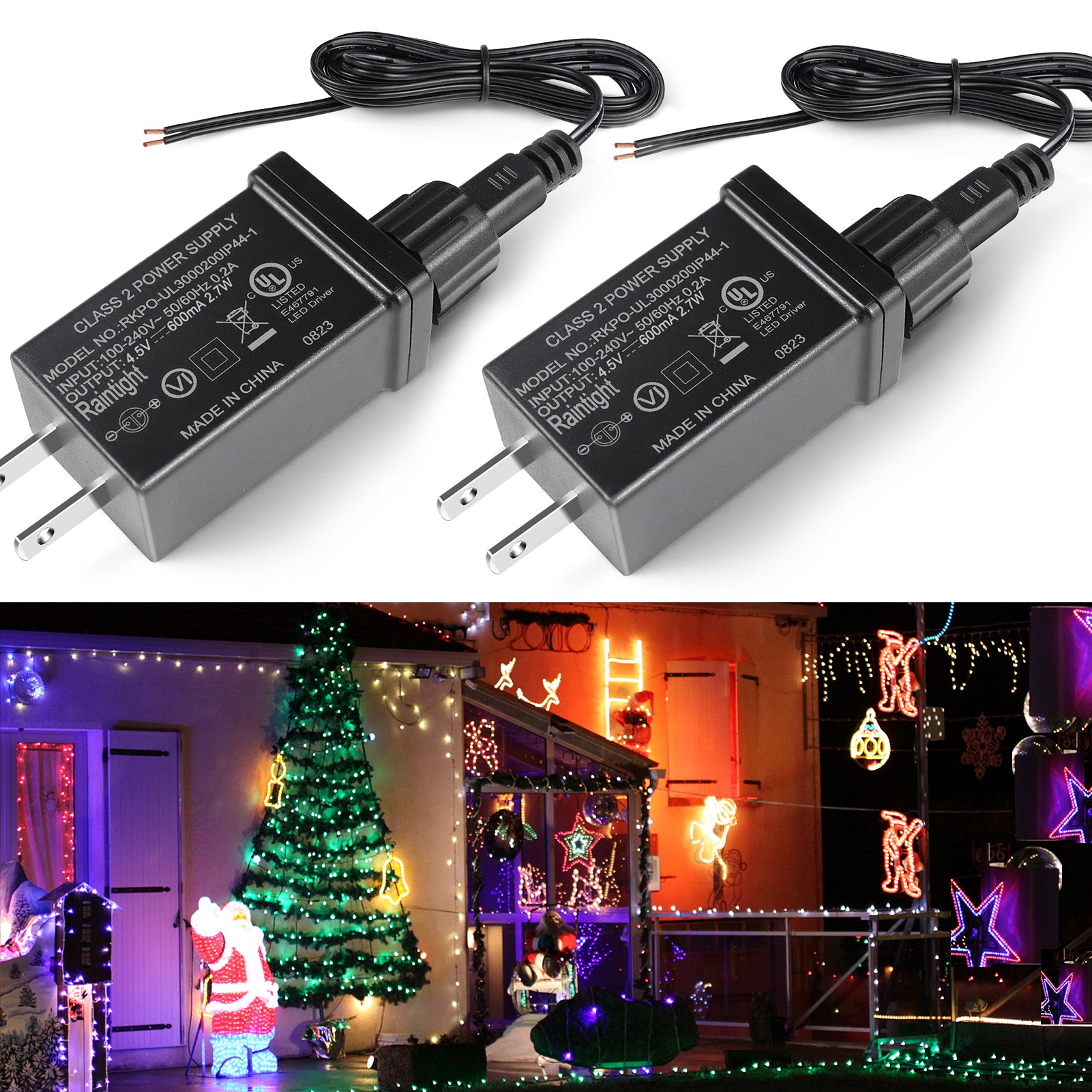 IP44 Class 2 Power Supply, AC 100–240V to DC 4.5V/12V/24V/30V Adapter Transformer, Waterproof Outdoor LED Driver for Inflatable Decorations, String Lights, Christmas Trees — US Plug