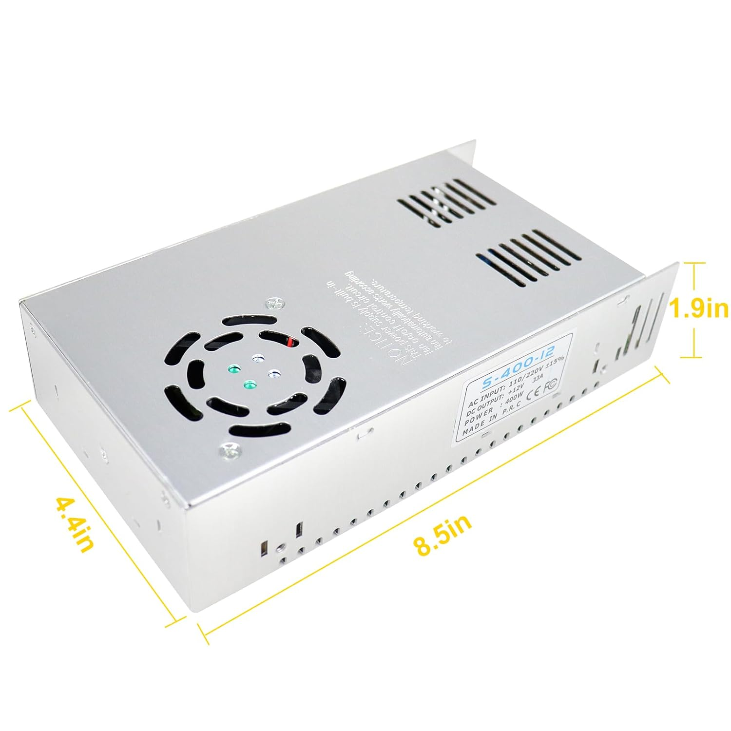 DC 12V/24V Switching Power Supply 300W–600W, AC 110/220V Input, High Power LED Driver Transformer, Cooling Fan Metal Case, CE/FCC/RoHS Certified