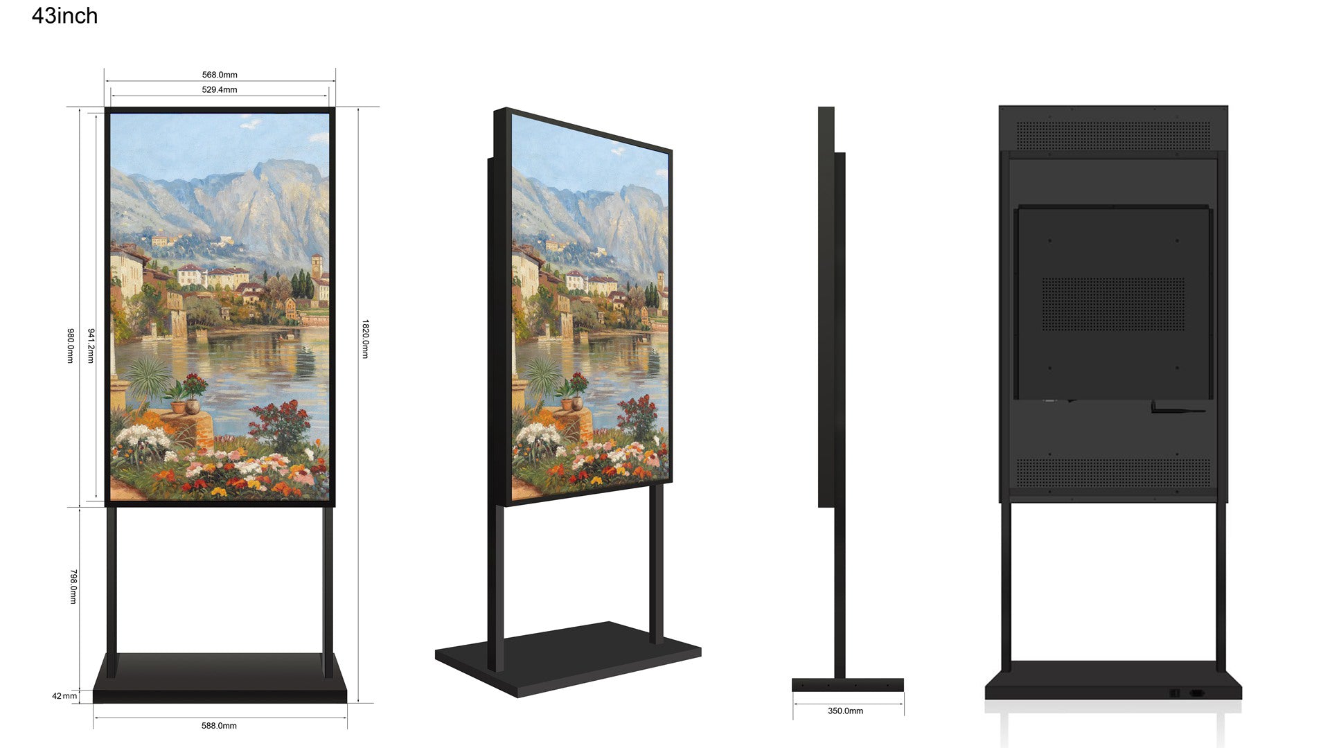 43" einseitiges 2500 Nits High Bright Window LCD Digital Signage, Android RK3568 2G+32G, ohne Touch, Cloud/APP/USB, Wandmontage/Bodenständer/Hängemontage