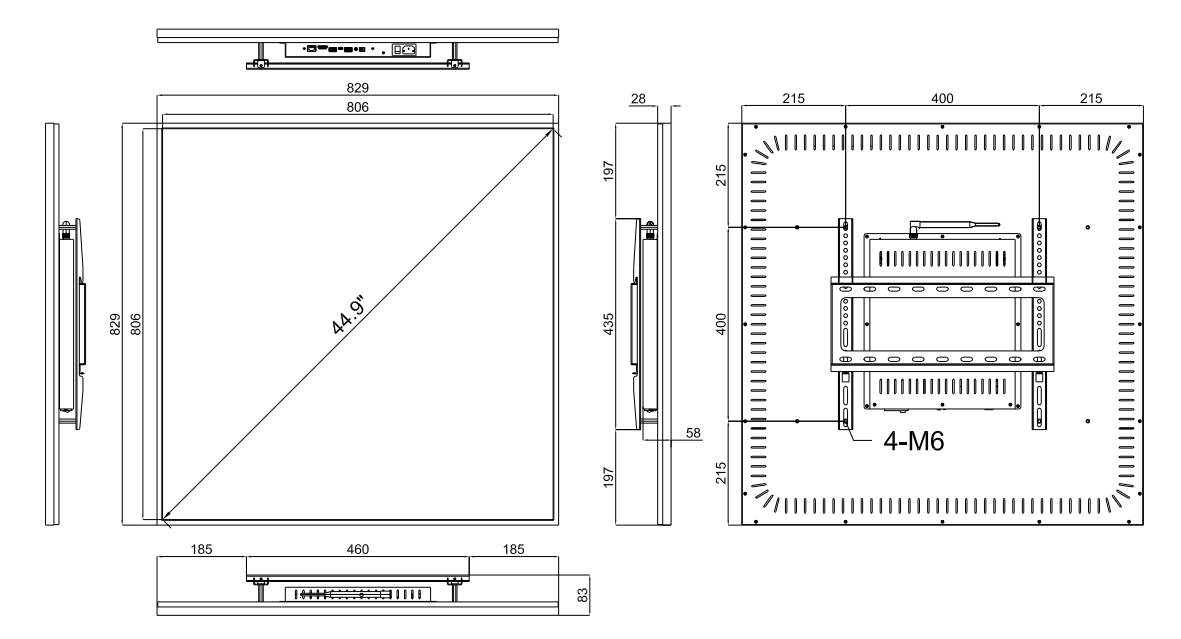SQ-Serie 44,9 Zoll (806,4 × 806,4 mm sichtbar) 1:1 großer quadratischer LCD-Bildschirm, Cloud/APP/USB-Disk