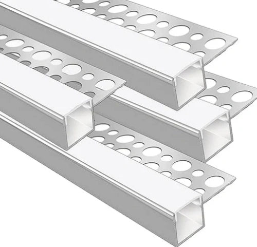 One-Sided Plaster-in Drywall LED Aluminum Channels– Fit for 1 to 9mm LED Strip | 1 / 2 / 3 Meter | Silver | Milky White Cover | 50 / 100 -Pack