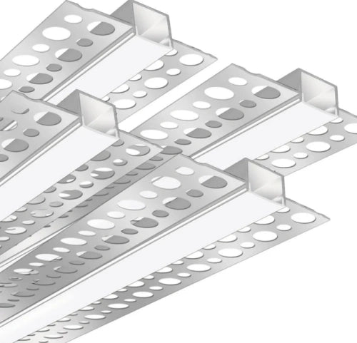 Double-Sided Plaster-in Drywall LED Aluminum Channels– Fit for 1 to 9mm LED Strip | 1 / 2 / 3 Meter | Silver | Milky White Cover | 50 / 100 -Pack