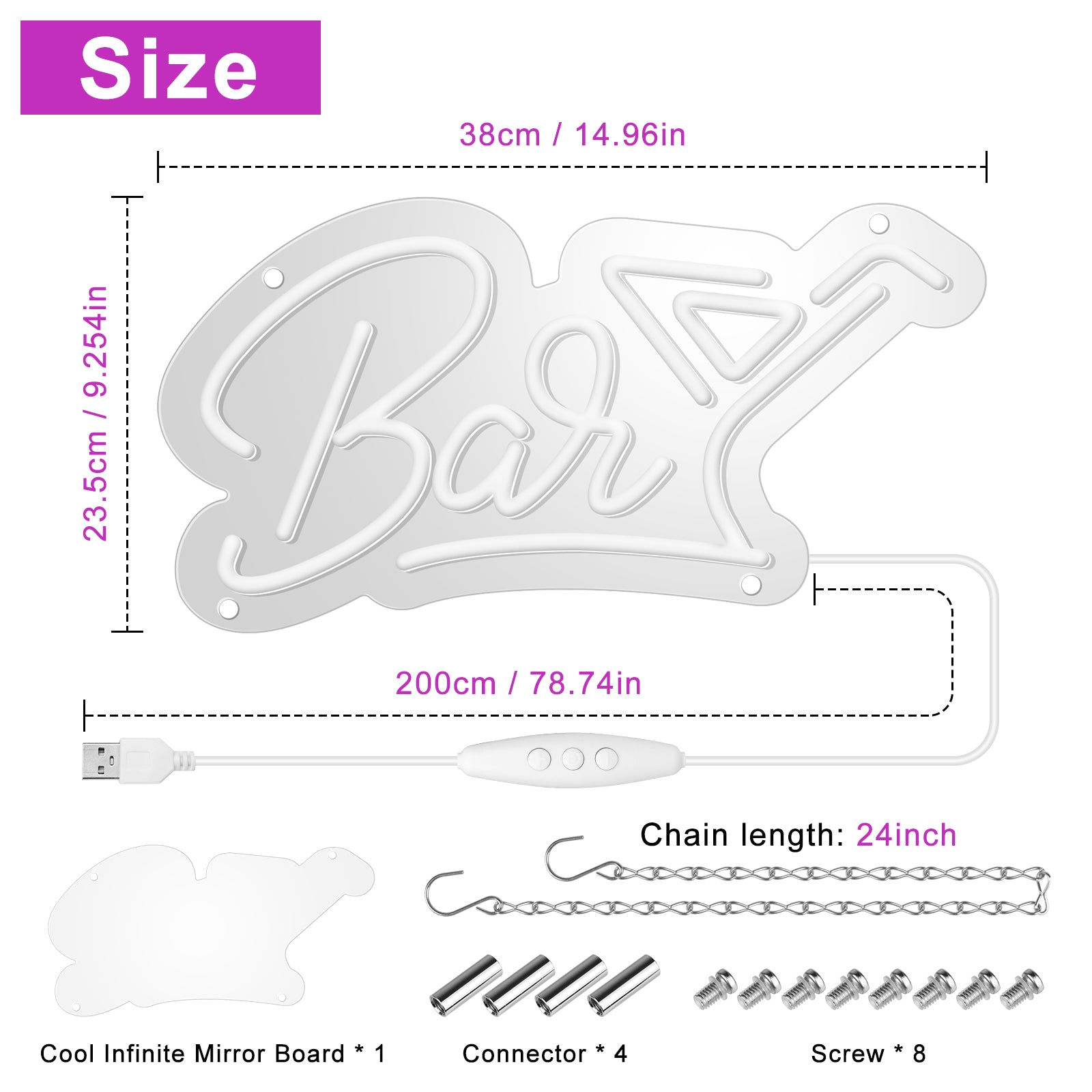 Panneau LED pour bar – 15 × 9,2 pouces | Éclat multicolore | Alimentation USB | Suspension | Idéal pour bar, pub, salon, discothèque et éclairage d'ambiance de fête