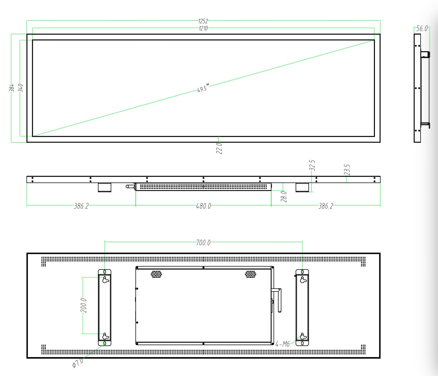 49.5 Inch (1210×340mm Viewable) Ultra-Wide Stretched LCD Shelf Display | Android Bar Screen | Cloud Platform & USB Playback