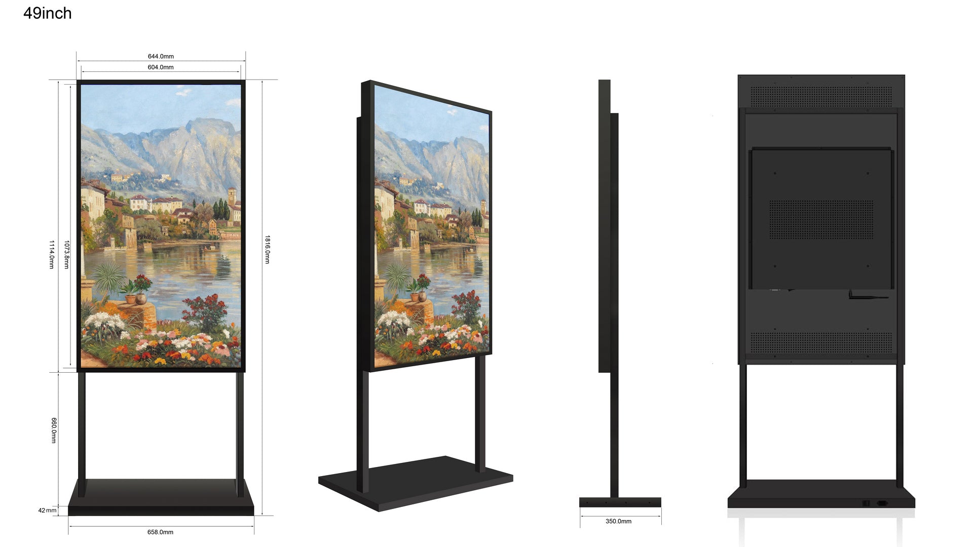 49" einseitiger 2500 Nits High Bright Window LCD-Bildschirm, Android RK3568 2G+32G, ohne Touch, Cloud/APP/USB, Wandmontage/Bodenständer/Hängemontage