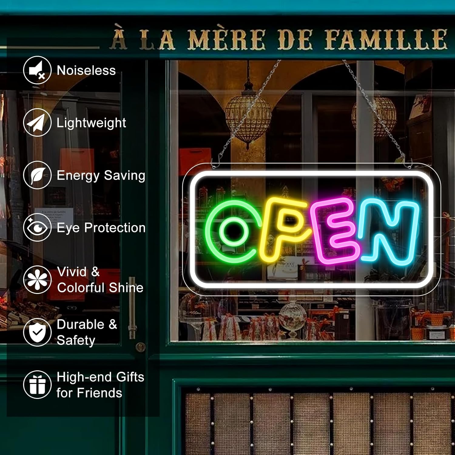 OPEN Neon Sign – USB Powered | 17×9 inch (43×22 cm) | Horizontal or Vertical Style | Multicolor LED Light for Storefront & Business Decor