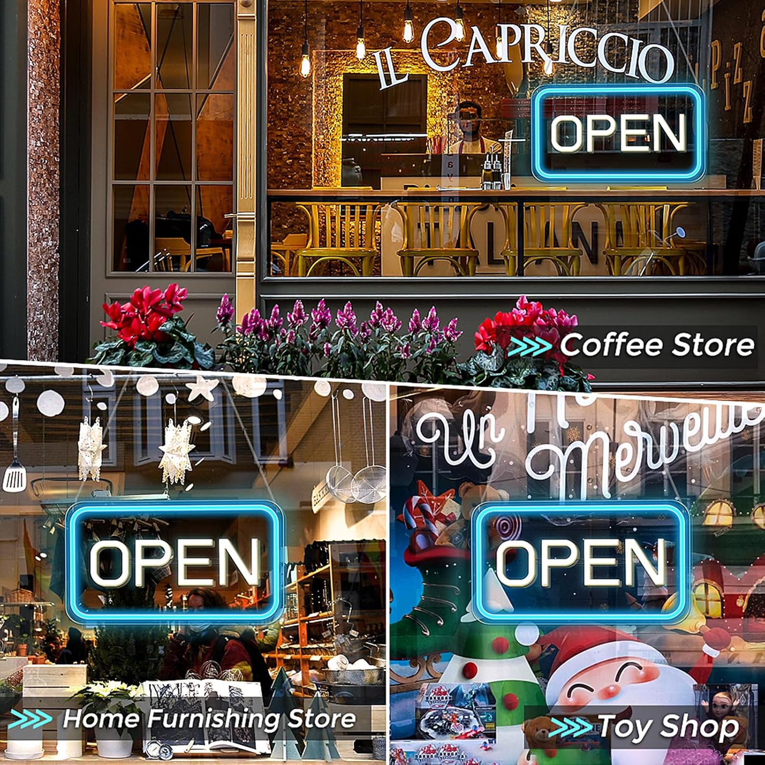 Vertikales OPEN-Neonschild – USB-betrieben | 44×24 cm (17×9 Zoll) | 6 Farboptionen | LED-Fenster-Hängeleuchte für Schaufenster