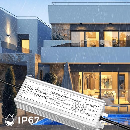 36V LED Driver, 90–140V Input, 100W–400W, Single Output Constant Voltage Power Supply, Aluminum Housing, IP67 Waterproof, CE/RoHS/FCC — US Plug & Wire Leads Options