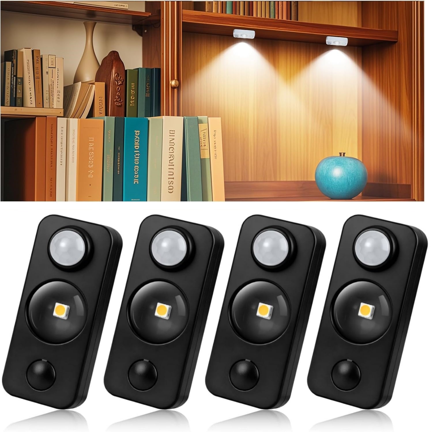 Rechargeable LED Puck Closet Light – 4/6/8 Pack | Motion Sensor, Tap Switch, Dimmable | Warm / Daylight White | Black / White Finish | Easy Mounting for Closets & Cabinets