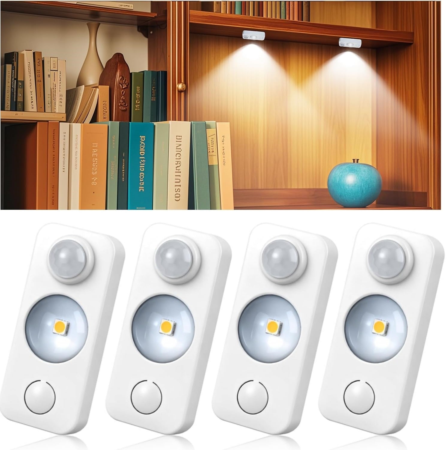 Rechargeable LED Puck Closet Light – 4/6/8 Pack | Motion Sensor, Tap Switch, Dimmable | Warm / Daylight White | Black / White Finish | Easy Mounting for Closets & Cabinets
