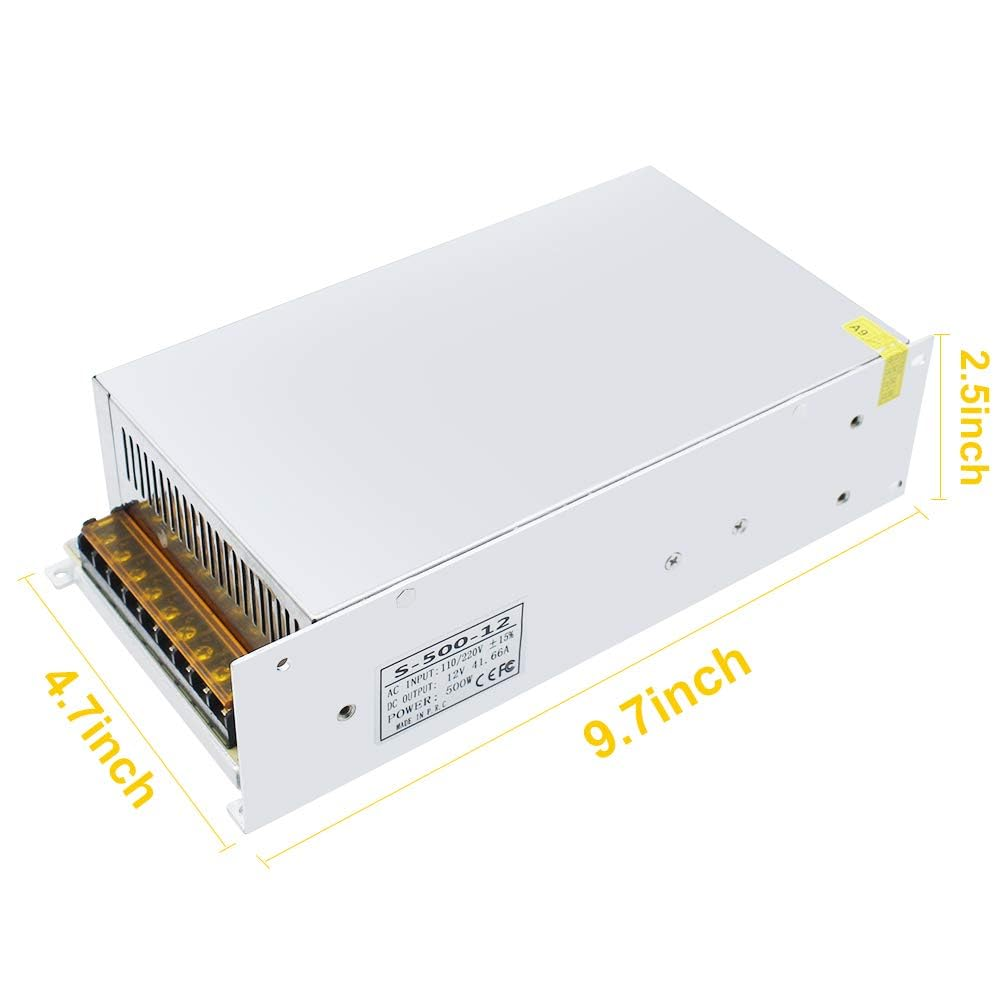 DC 12V/24V Switching Power Supply 300W–600W, AC 110/220V Input, High Power LED Driver Transformer, Cooling Fan Metal Case, CE/FCC/RoHS Certified