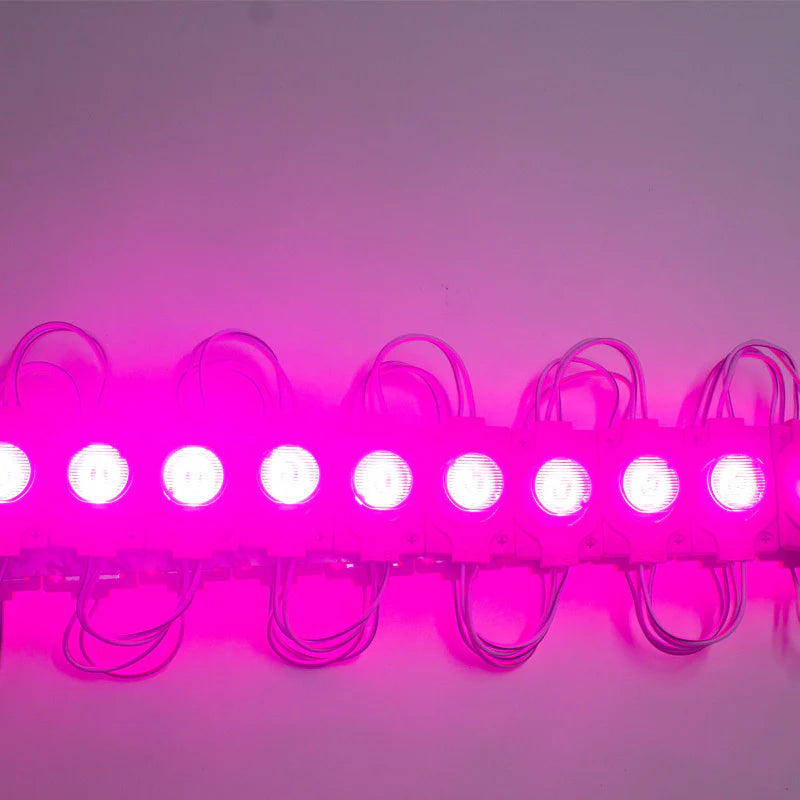 12V 1.5W LED Module with Lens, 20pcs/String, 150LM, IP65 Waterproof Sign Module for Light Box, Channel Letter, and Signage Backlighting – 6500K / 3000K / Red / Green / Blue / Yellow / Pink