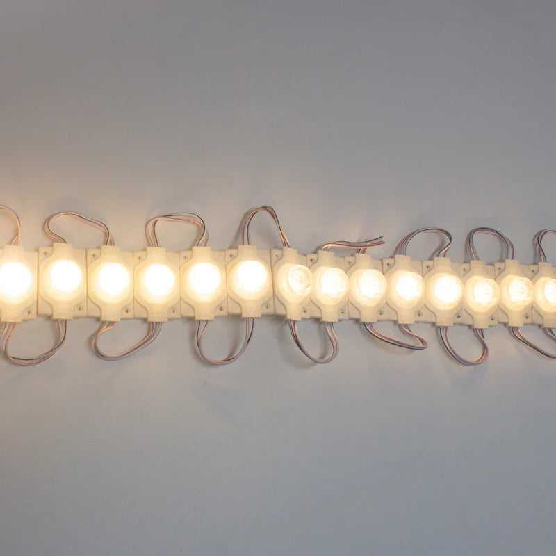 12V 1.5W LED Module with Lens, 20pcs/String, 150LM, IP65 Waterproof Sign Module for Light Box, Channel Letter, and Signage Backlighting – 6500K / 3000K / Red / Green / Blue / Yellow / Pink