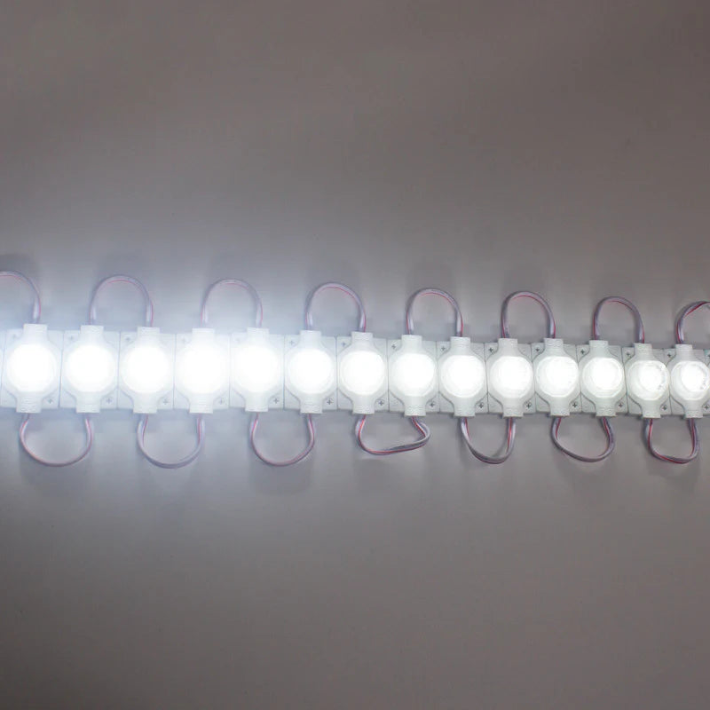 12V 1.5W LED Module with Lens, 20pcs/String, 150LM, IP65 Waterproof Sign Module for Light Box, Channel Letter, and Signage Backlighting – 6500K / 3000K / Red / Green / Blue / Yellow / Pink