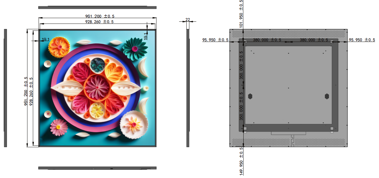 SL Series 51.7 Inch (928.26x928.26mm Viewable) 22mm Super Slim Square LCD Digital Screen, No Touch, Content Upload via Dadonlion Platform / USB Disk