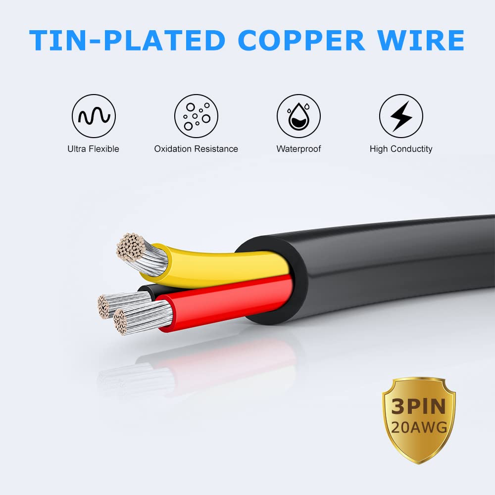 20 AWG Electrical Cable, 2/3/4/5 Conductor Stranded Tinned Copper Wire, Black/White PVC Sheathed Flexible Extension Cord for DIY Wiring, 10/20/50m (33ft–165ft) Options