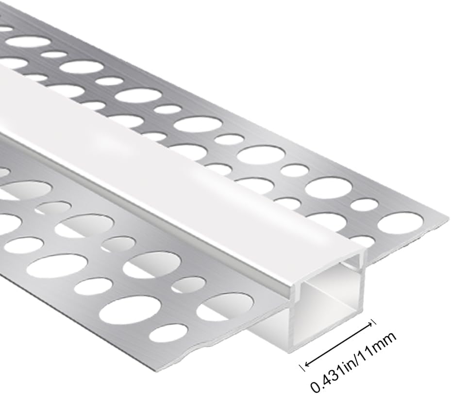 Double-Sided Plaster-in Drywall LED Aluminum Channels– Fit for 1 to 9mm LED Strip | 1Meter | Silver | Milky White Cover | 4 / 6 / 10 -Pack | Local Stock US/UK