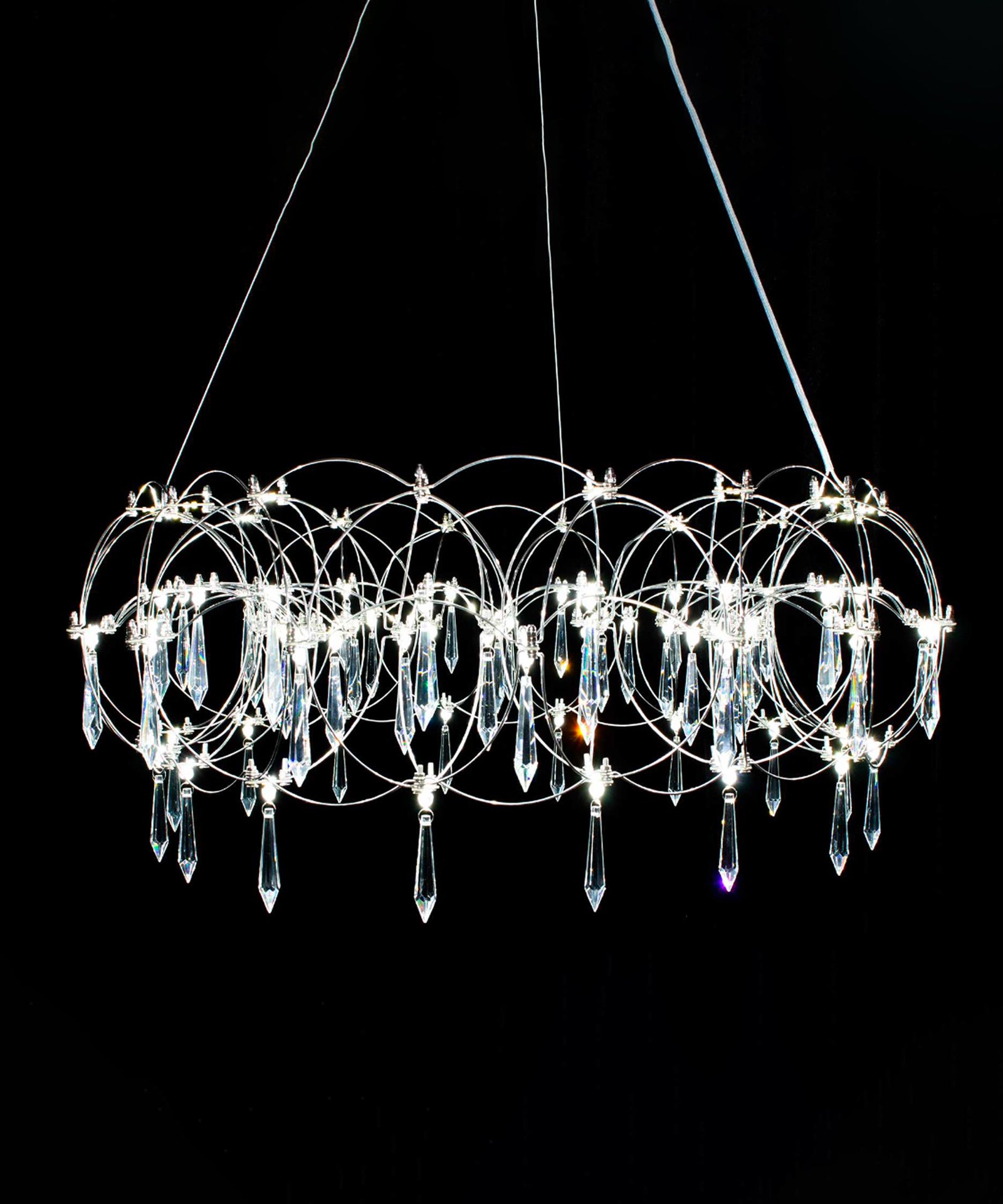 LN-1 Series Modern Linear Crystal Chandeliers – 41.34” / 47.24” / 53.15” / 59.06” / 64.96” / 70.87” / 76.77” Length | 30-54 LEDs | K9 Crystal / Iridescent Crystal | 304 Stainless Steel | AC85–240V Power Supply Included | Perfect for Banquet Halls | 1-Pack