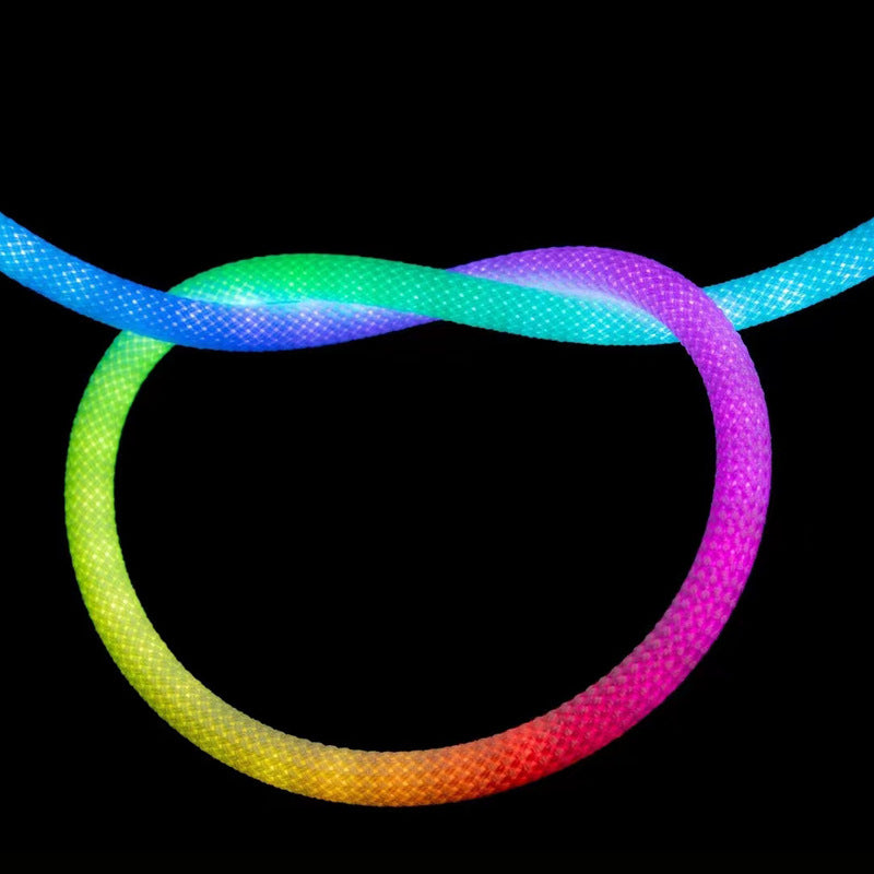 360° RGB Woven-Style Neon LED Light Strip | 5V Flexible Silicone Tube | Waterproof, Full-View Illumination, Plug & Play Kit with Controller (5m / 20 Rolls Options)
