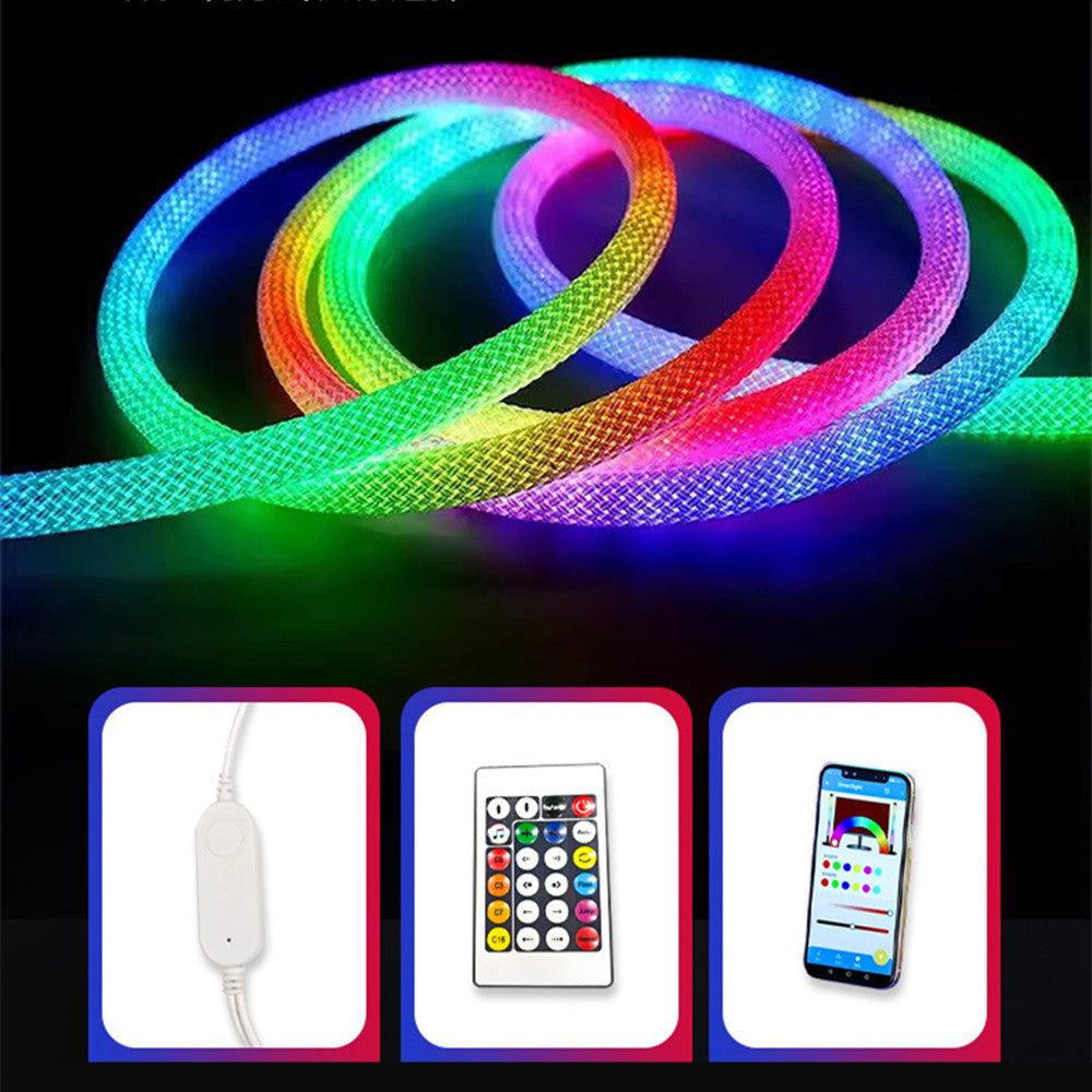 Bande lumineuse LED néon 360°, aspect tissé, couleur RVB, étanche, flexible