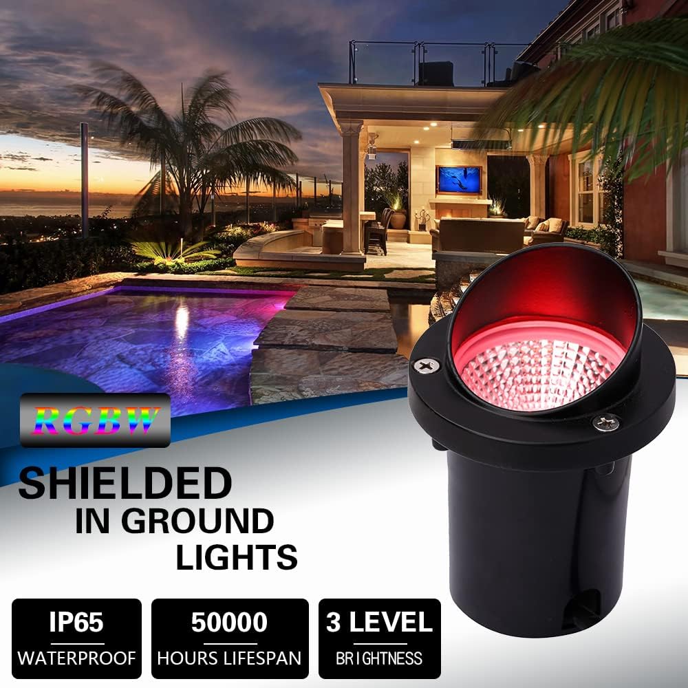 5Watt Low Voltage RGBWW (RGB and 3000K Warm White) LED Well Lights Anti-glare Landscape Lighting IP65 Waterproof Outdoor 12V-24V Ground Lights for Garden Yard Driveway(8Pack)