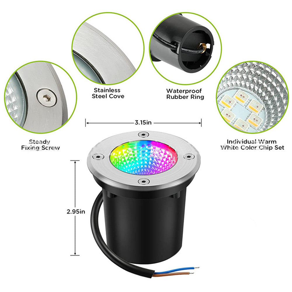 5Watt Low Voltage RGBWW (RGB and 3000K Warm White) LED Well Lights Landscape Lighting IP65 Waterproof Outdoor 12V-24V Ground Lights for Garden Yard Driveway(8Pack)