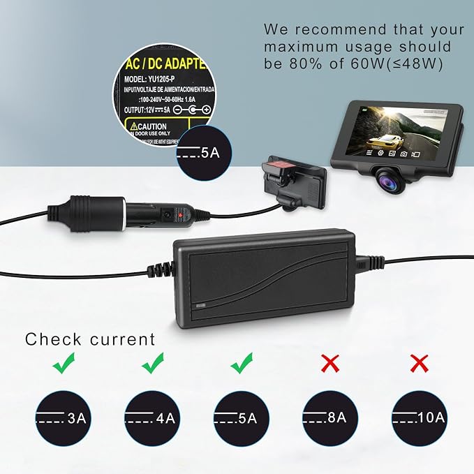 DC 12V Cigarette Lighter Desktop Power Supply Adapter 60W–120W, AC 100–240V Input, Converter Transformer with UK Plug — for Car Accessories, Air Pump, Cooler, and Electronics