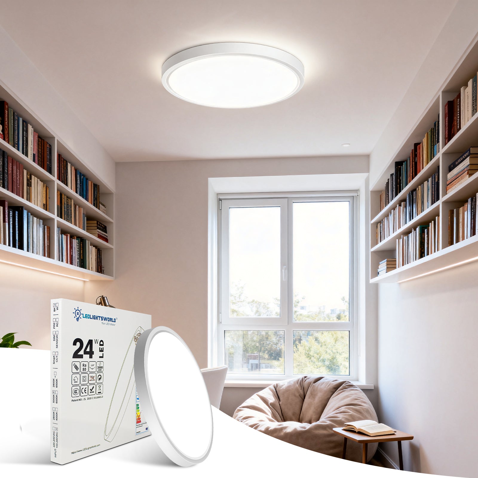 24 Inch Round LED Ceiling Light – 45W – White – 3000K / 4500K / 5000K / 6500K – Flush Mount Ceiling Light – Local Stock (US/UK/DE)
