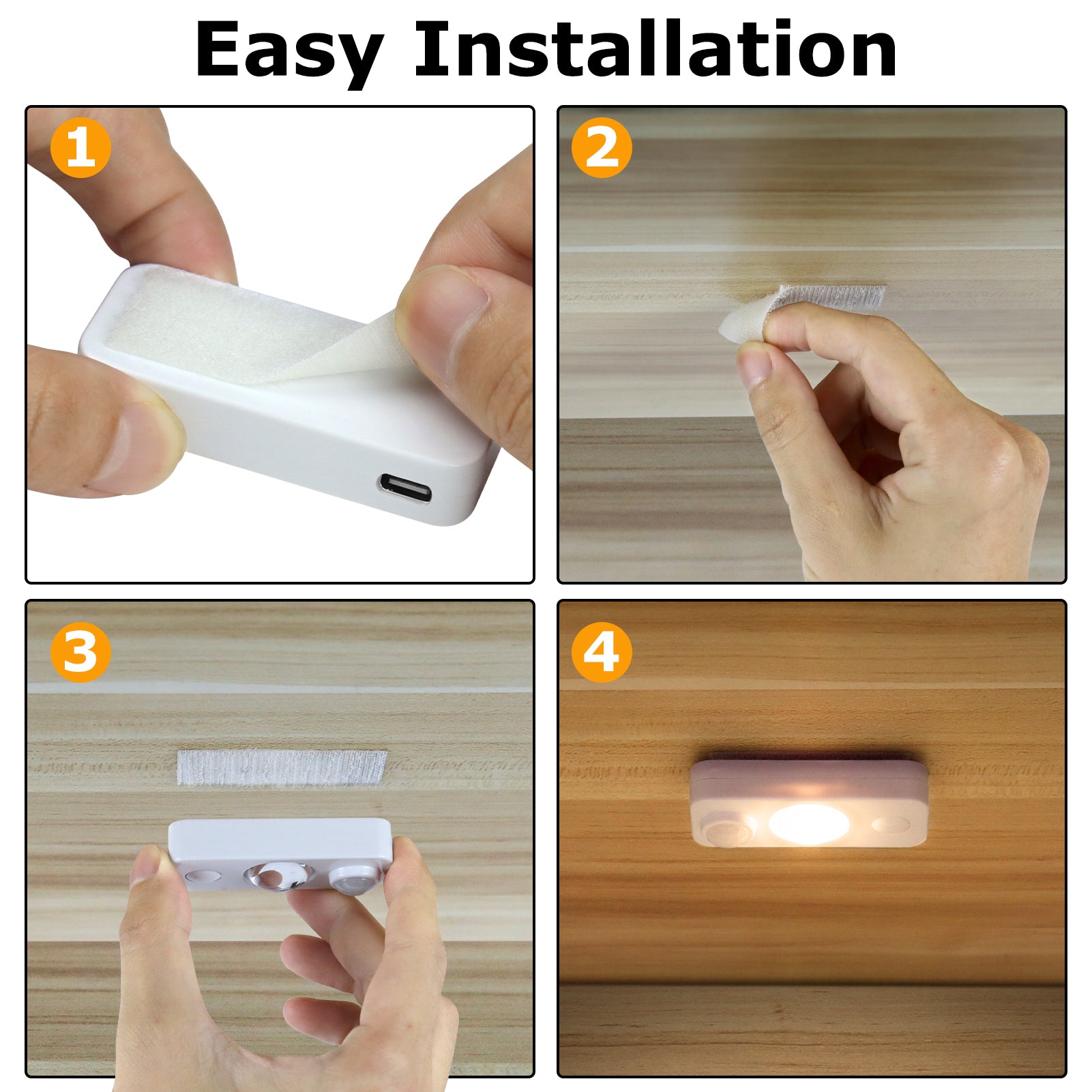 Wiederaufladbare LED-Puck-Schrankleuchte – 4er/6er/8er-Pack | Bewegungssensor, Tippschalter, dimmbar | Warm-/Tageslichtweiß | Schwarz-/Weiß-Finish | Einfache Montage für Schränke und Vitrinen