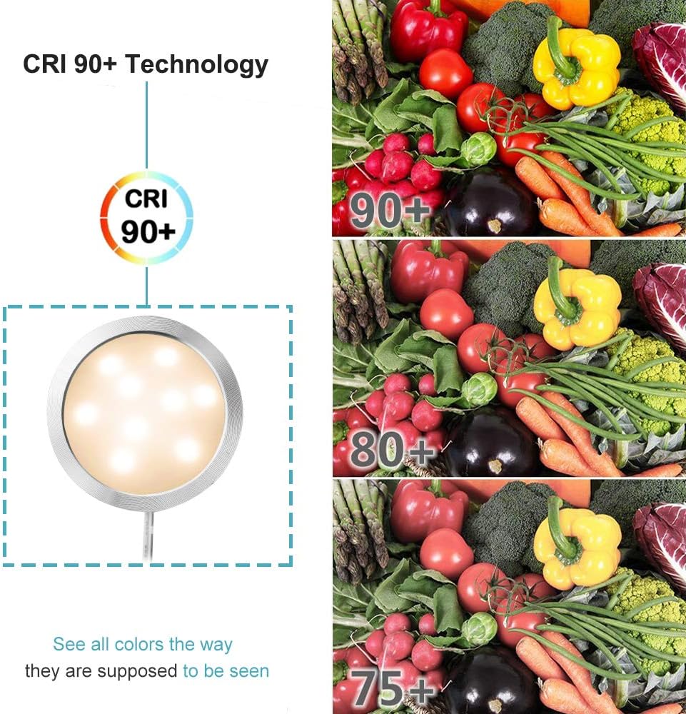 Lot de 3 ou 6 spots LED pour armoire – Blanc chaud / Blanc lumière du jour | Finition argentée | Adaptateur 12 V avec prise US/UK | Intensité réglable tactile | Fixation adhésive | Pour cuisine et sous-meubles