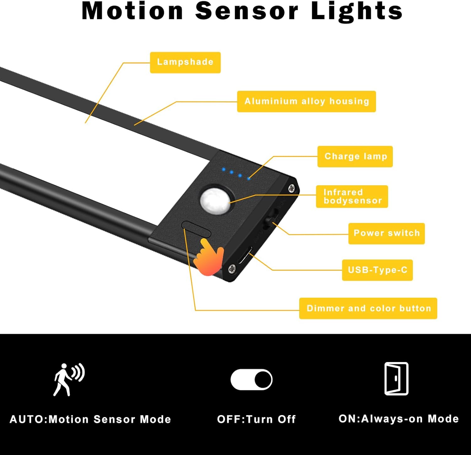 2 Pack Rechargeable Under Cabinet Light – 9” / 12” | 3CCT (3000K/4000K/6000K) | Motion Sensor & Touch Dimming | Magnetic Mount | Silver or Black Finish