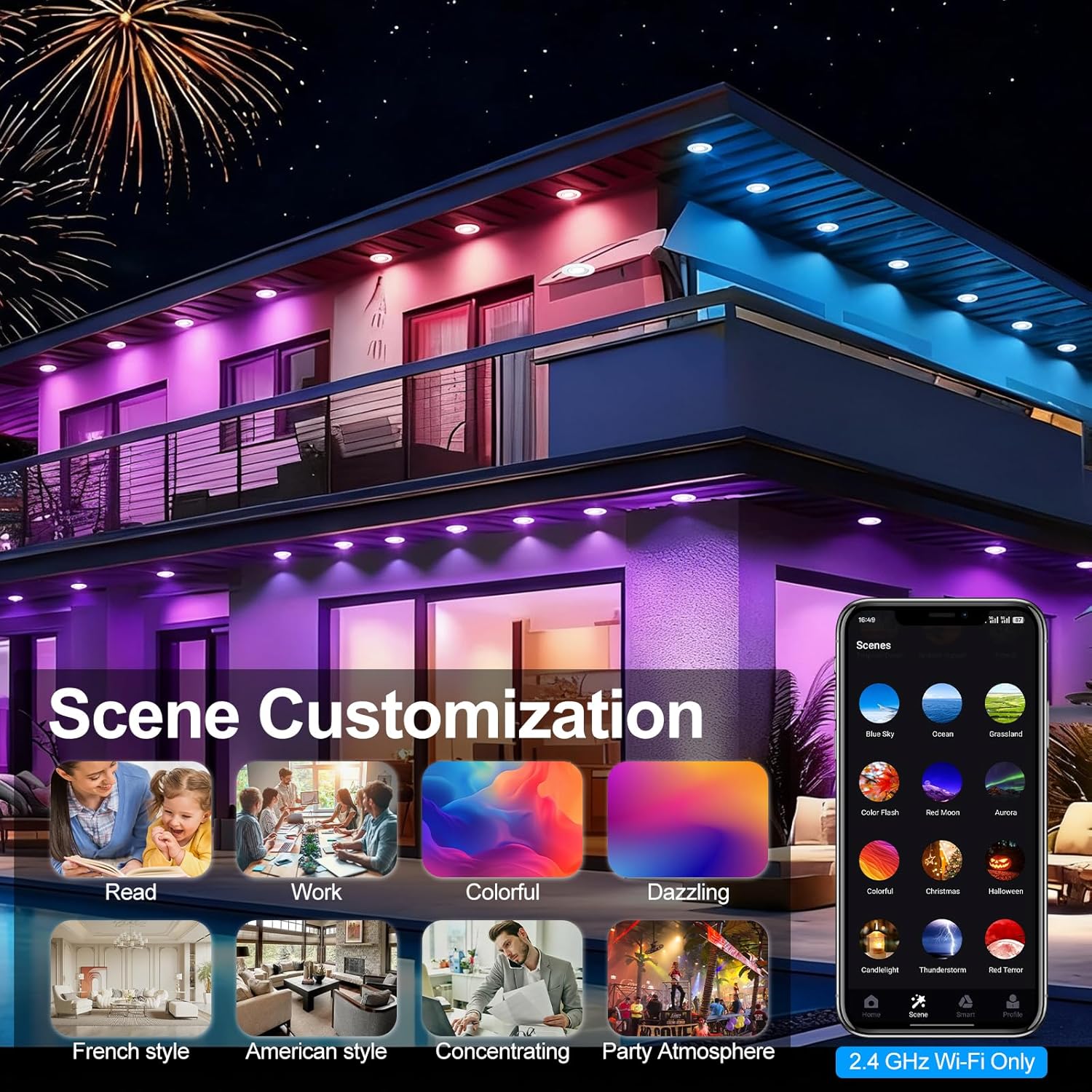 Smart WiFi Recessed Lighting | 3Inch 5W | Ultra-Thin 60° Adjustable Downlight | Dimmable RGB & CCT 2700-6500K | 85–240V | White Housing | Compatible with Alexa and Google Home | 4 -Pack