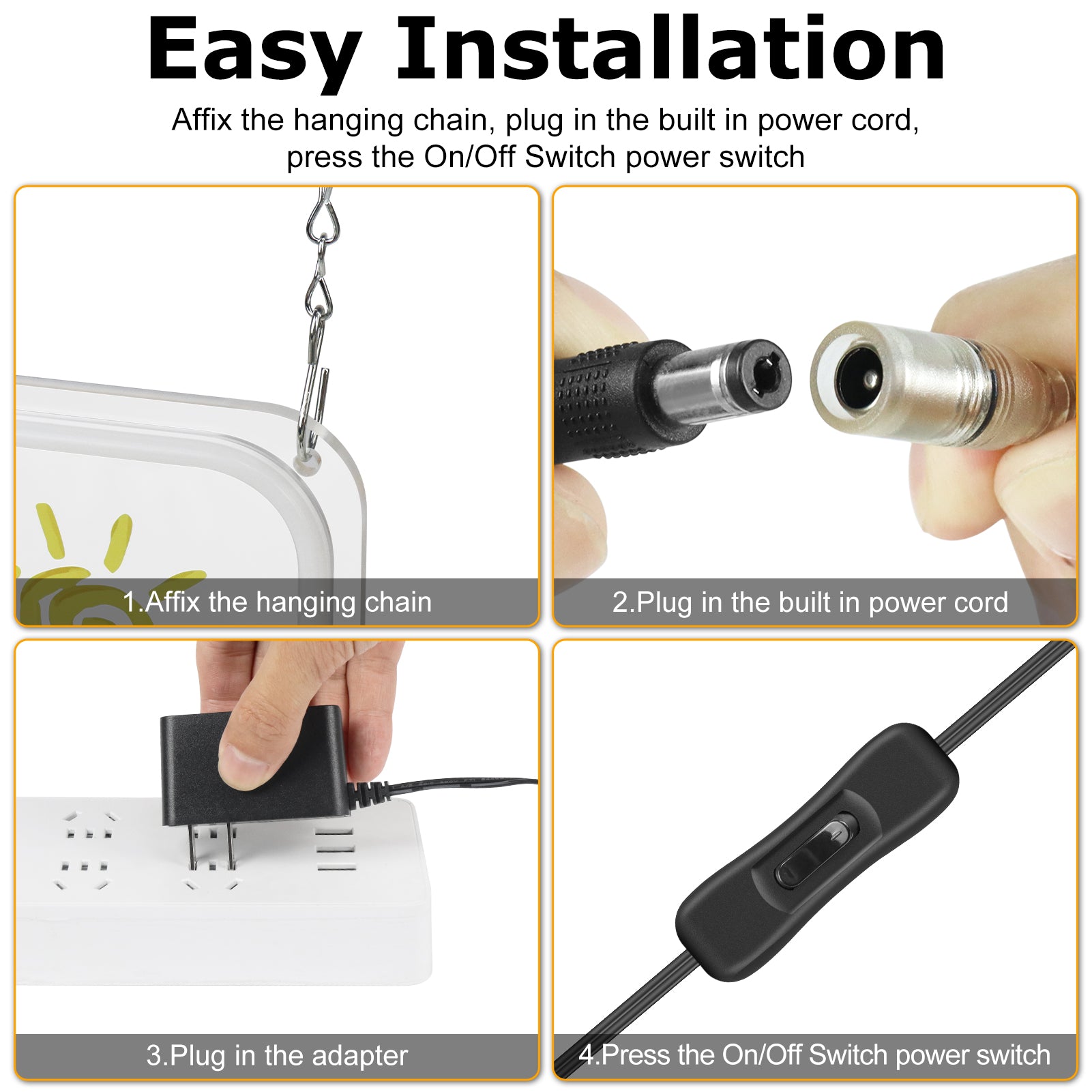 Enseigne néon « Ouvert » avec décor tournesol – Version USB | Blanc chaud / Jaune et blanc | 43 x 23 cm / 61 x 33 cm | Éclairage LED DC 5 V pour vitrine d'entreprise