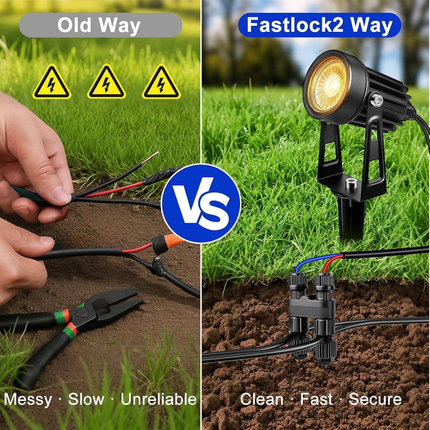 Low Voltage Wire Connectors, 12 Pack Landscape Lighting Connectors, Waterproof Fastlock2 Style Low Voltage Landscape Wire Connectors for 12–18 Gauge Wire, Pathway & Garden Lights