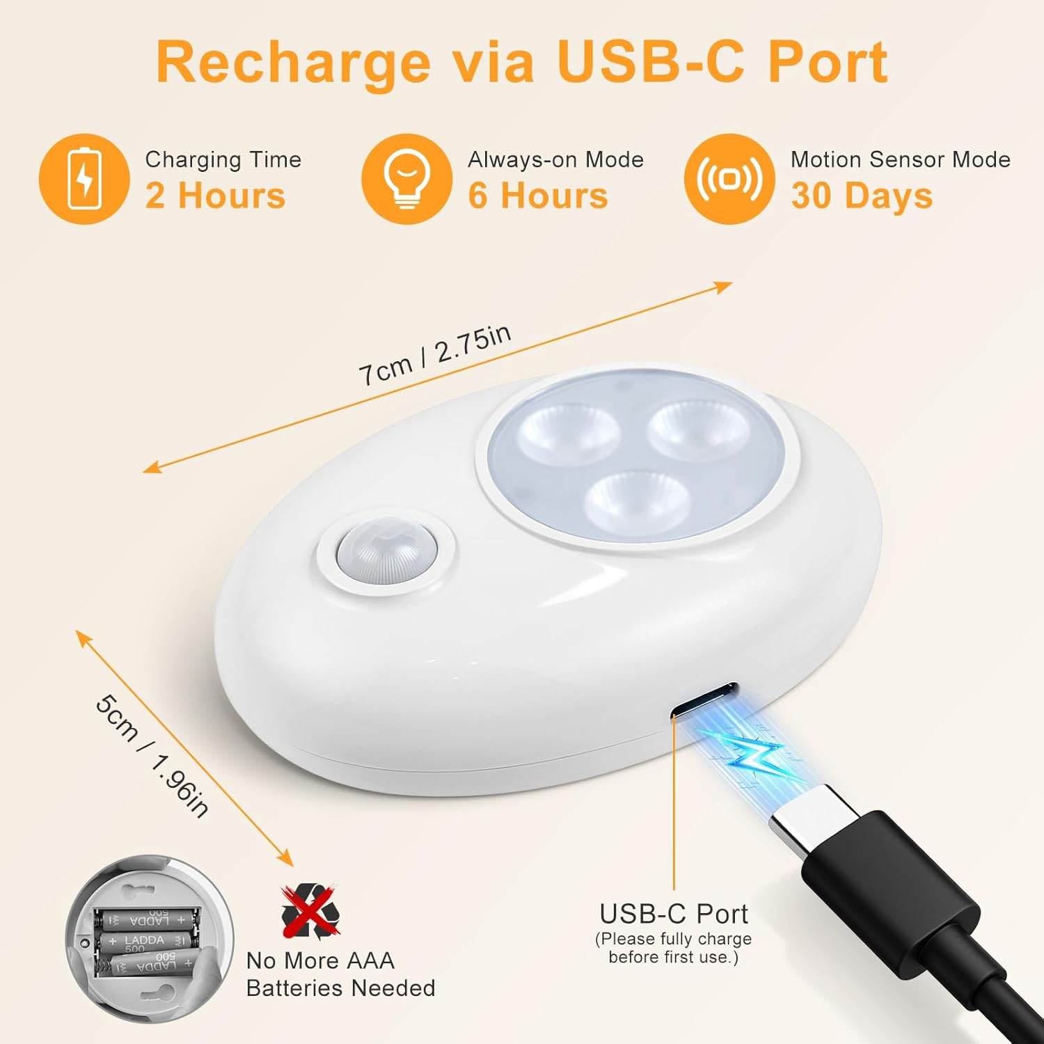 4/6 Pack Rechargeable Pebble LED Closet Light | 3 LEDs, 3 Color Modes (3000K / 4000K / 6000K) | Motion Sensor, Tap Switch, Dimmable | White Finish | Magnetic Mounting