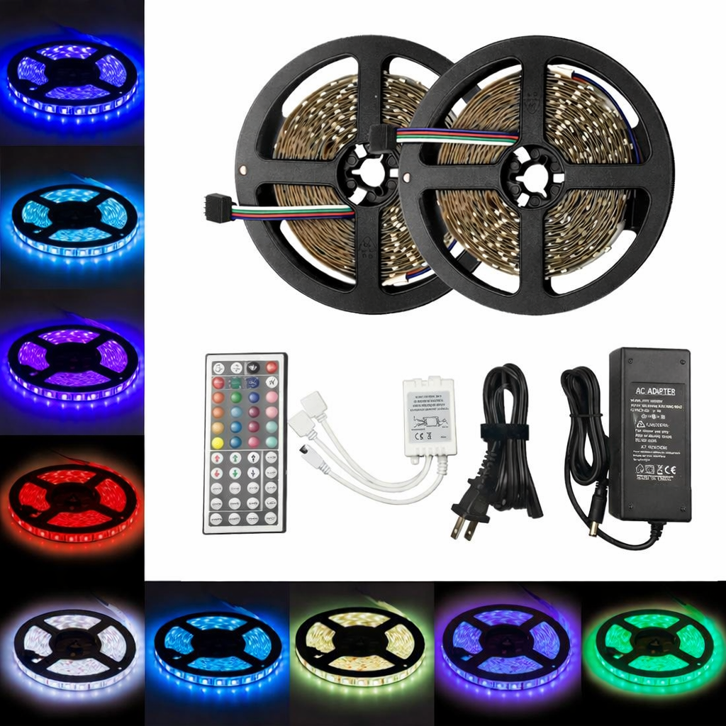 5M/10M SMD5050 RGB LED Strip Light Kit - DC12V | 30 / 60LEDs/M | 10mm PCB | IP00 / IP65 | 5M /10M | RGB Color Changing LED Strip Lights with Alexa, Google Assistant | 24/ 44 Keys Controller + Power Supply