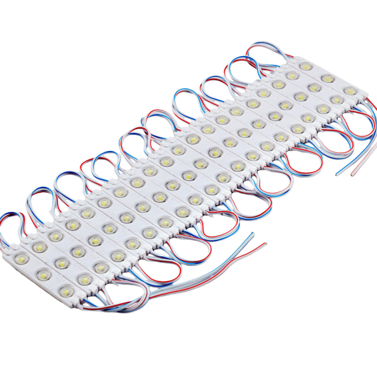SMD2835 LED Module String – 3 LEDs/Module | 1.5 W 130 lm | 60×13 mm | DC 12 V | IP65 Waterproof with Adhesive Tape | for Light Box & Channel Letter Signage (20-pcs/String)– 10000K / 6500K / 4000K / 3000K / Red / Green / Blue / Yellow / Pink